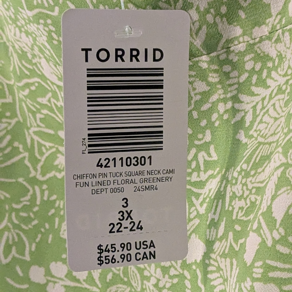NWT Torrid Green Floral Tank Top Camisole Size 3 22/24 - Picture 3 of 6